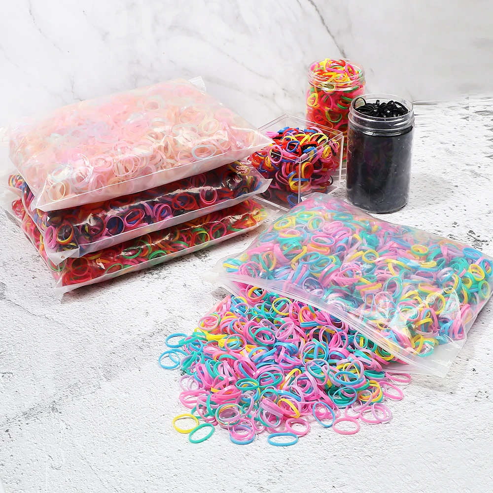 500/1000pcs Disposable Small Rubber Band for Children Colorful Elastic Hair Bands Girl Headband Ponytail Holder Hair Accessories