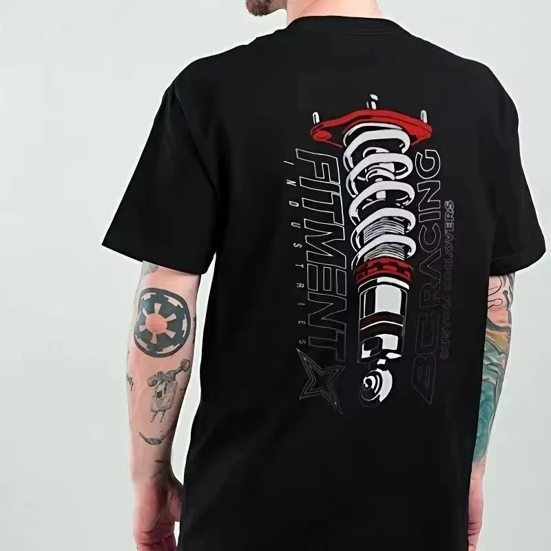2026 Black BC Racing Fitment Coilover Shock Match Graphic T-shirt Grunge Print Soft Cotton Short Sleeve Unisex Casual Daily Tee