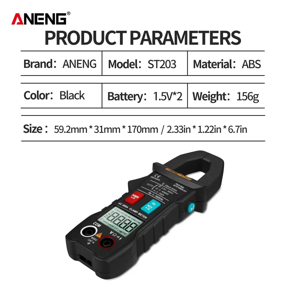 ANENG ST203 elektryczny cyfrowy miernik cęgowy DC/AC profesjonalny multimetr zacisk elektryczny inteligentny automatyczny Tester napięcia narzędzie