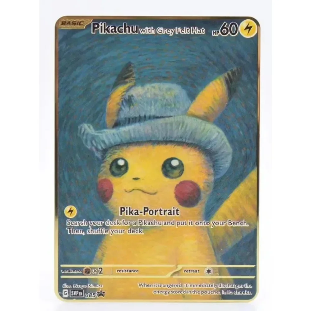 Van Gogh Museo Pokemon Inglese Carta di Metallo Anime Pikachu Charizard Mewtwo Lettere Lucide Gioco di Carte di Raccolta Giocattolo Per Bambini