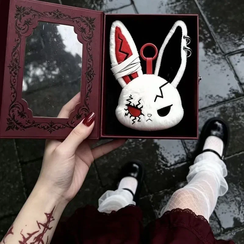 Dark Bunny Plush Toy Gothic Rebel Rabbit Doll Cute Edgy Animal Figure Plush Doll Keychain Pendant Backpack Decor Perfect Gift