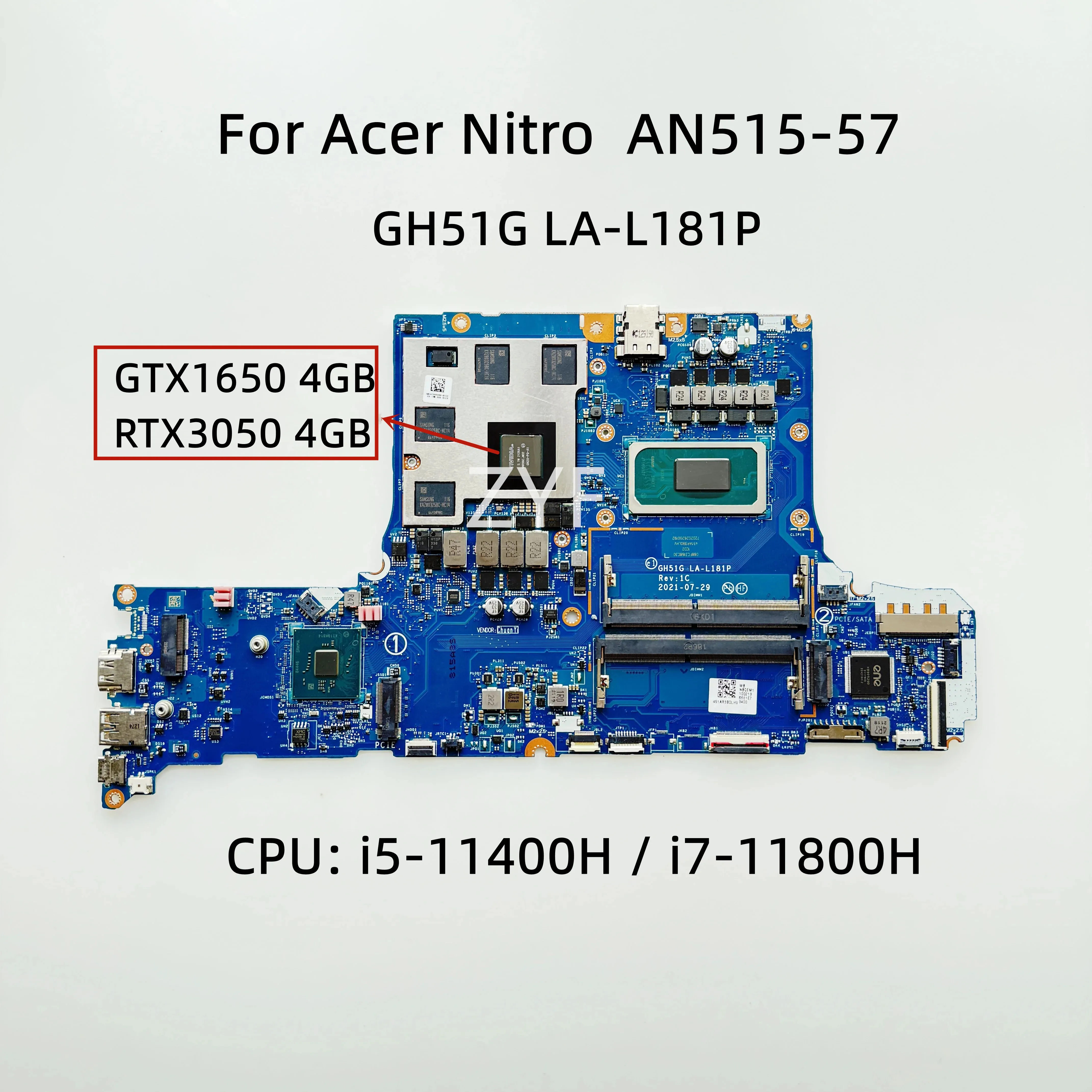 Placa Base para Laptop Acer Nitro AN515-57 GH51G LA-L181P NBQEM11003 NBQEM11002 con CPU i5-11400H/i7-11800H y RTX3050/GTX1650 4G