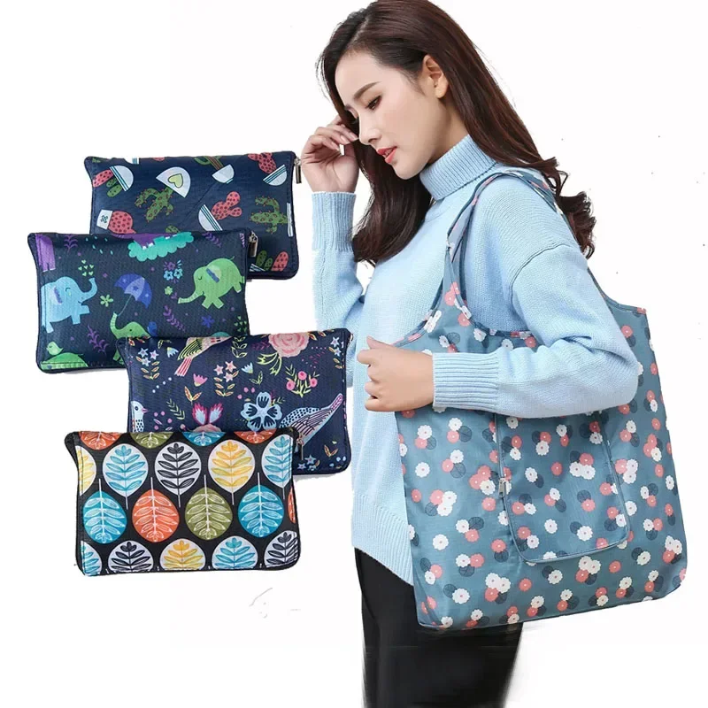 Waterproof Printing Reusable Shopping Bag Tote Bags Fashion Eco Friendly Shopping Bag Foldable Zipper Women's Handbags