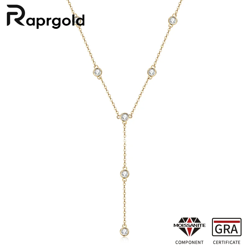 

RAPRGOLD 3mm Round Cut Moissanite Y-shaped Pendant Necklaces for Women S925 Sterling Silver Chains Wedding Jewelry Gifts collar