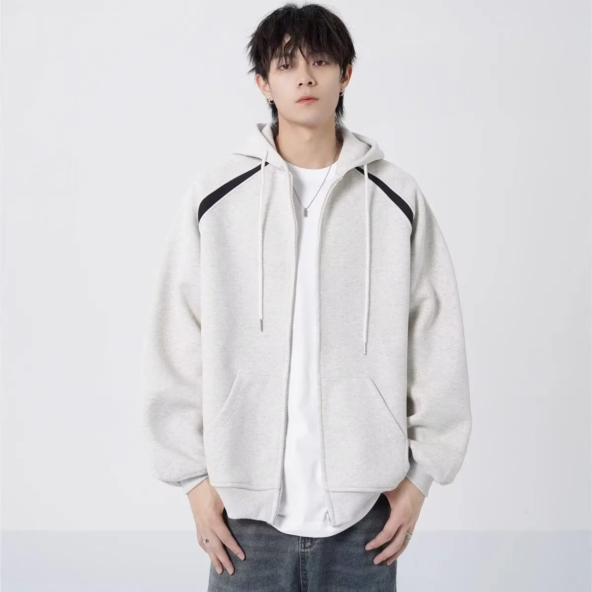 Solid Color Men Hooded Jacket Autumn Men's Baseball Jersey Harajuku High Street Fashion Men's Clothing High Quality Button Coat