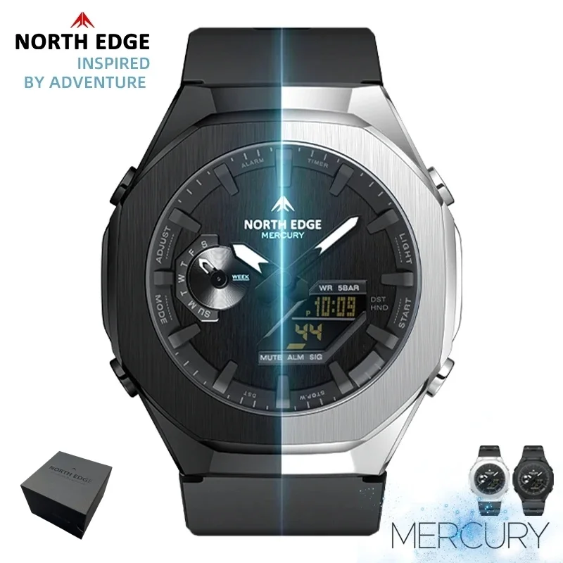 NORTH EDGE Watches for Man MERCURY New Stopwatch Waterproof 50M Sports Men Watch World Time LED Quartz Wristwatches Reloj Hombre
