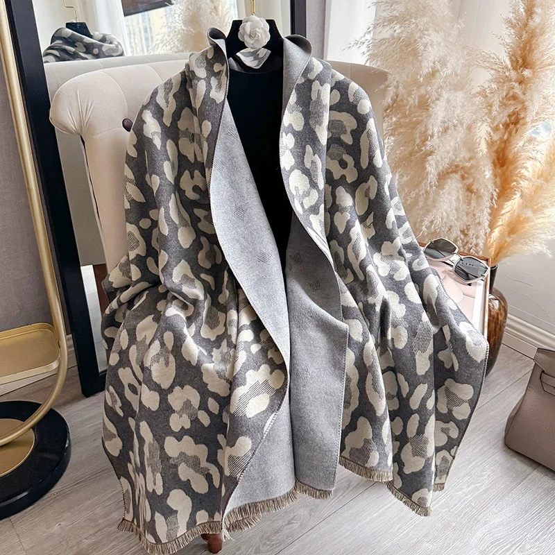 

Женские модные шарфы с двусторонним принтом и кисточками, шаль, зимняя теплая накидка, бандана, пашмина, женский платок, толстое одеяло, шарф