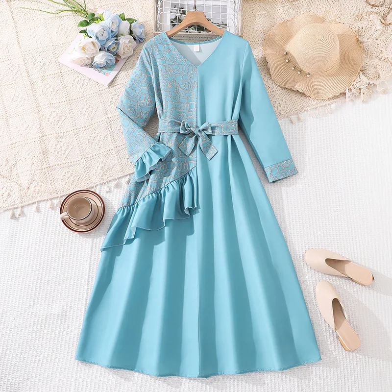 2026 Spring New Fashion V-Neck Dress Irregularly Patterned Frill Edging Straps Corseted Waist Gentle Girl's Dress