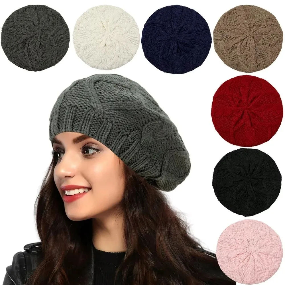 Baret Prancis Vintage Kasual Elegan, Baret Artis Elastis, Baret Rajut Bernapas Warna Solid, Penutup Kepala Wanita Musim Semi Gugur