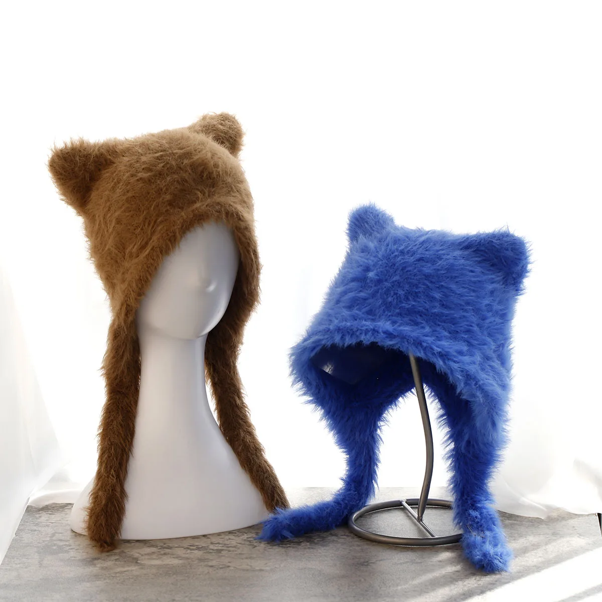 2024 new fluffy Beanie Spicy Girl Hat cute cat Ear Hat Winter Thickened Warm Hat bomber Ski Hat faux fur Knitted Hat retro hat