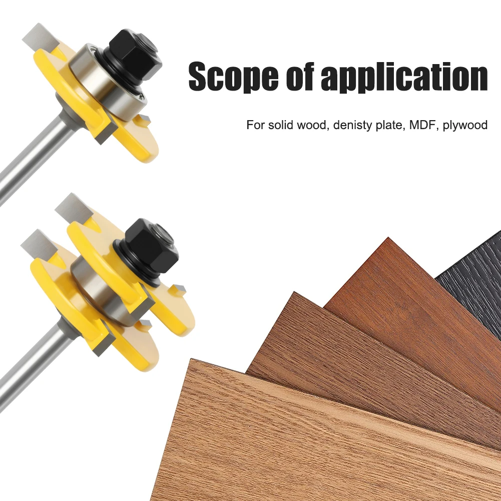 2Pcs 8mm Shank Tongue & Groove T-Slot Milling Cutter Joint Assemble Router Bits for Flooring Panel Wood Cutting Tools 6mm/6.35mm