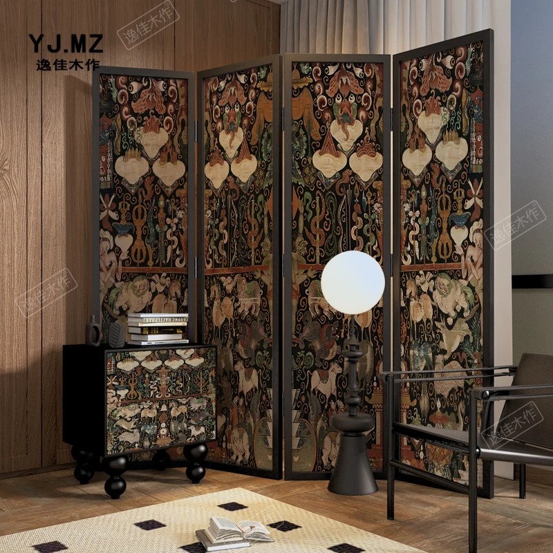 Vintage style solid wood screen living room abstract art decoration bedroom partition