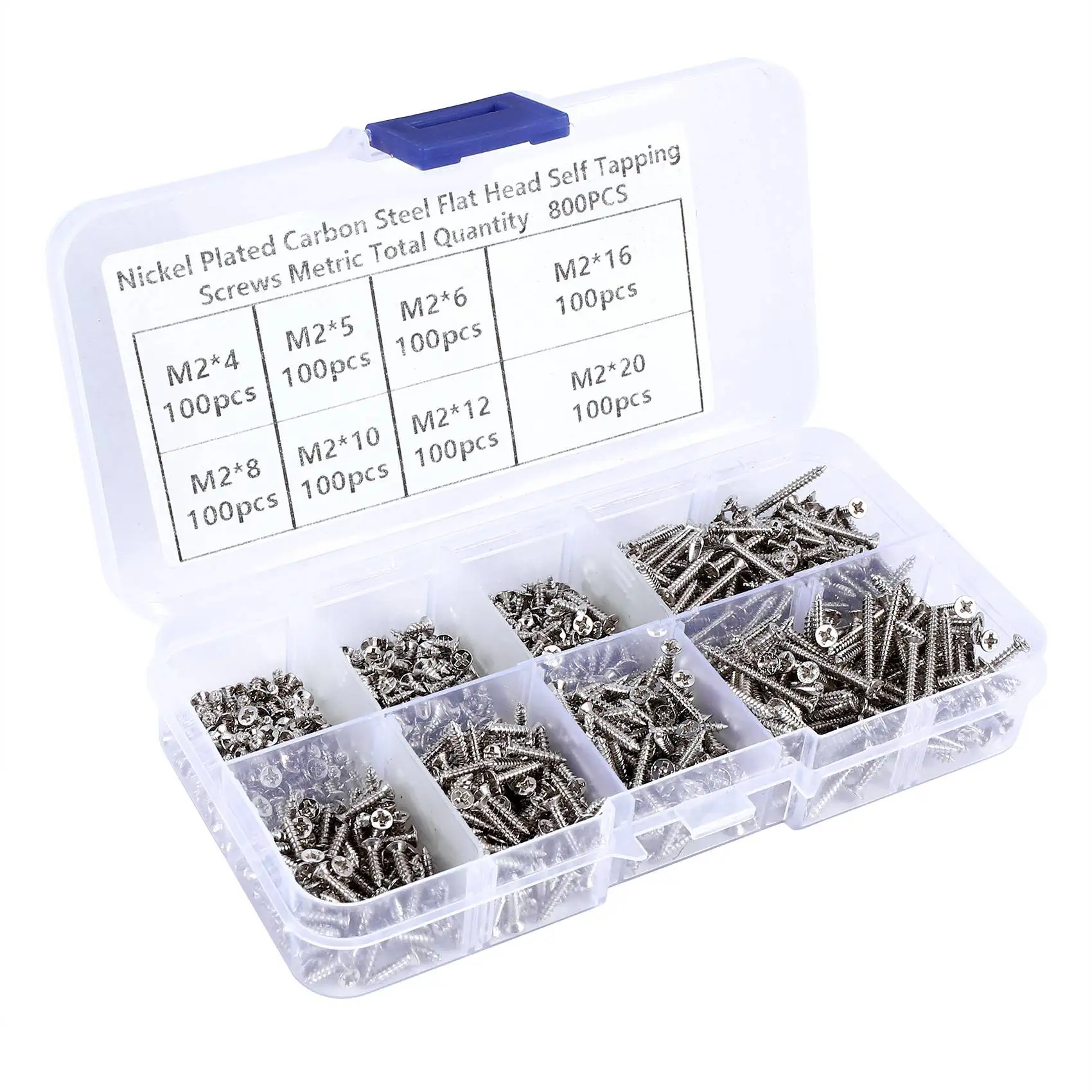 800Pcs Stainless Steel Self Tapping Screw Assortment Kit Lock Nut Wood Thread Nail Screw Sets M2