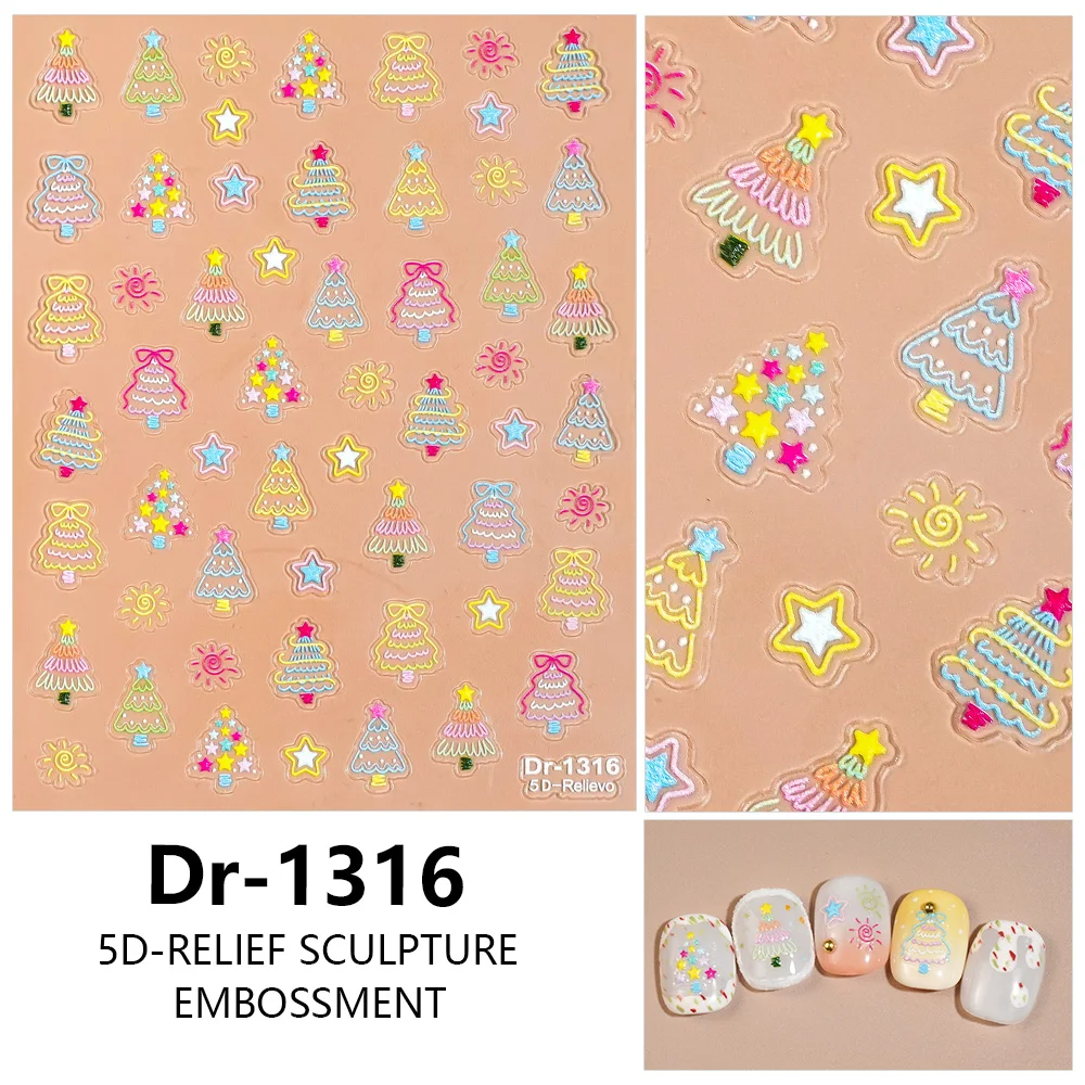 

1/5/10pcs Christmas 5D Embossed Nail Stickers Star Christmas Tree Nail Art Stickers For Women DIY Manicure Decoration Decals