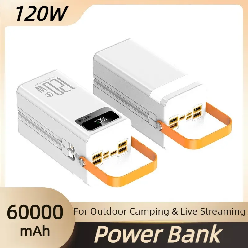 

120W Fast Charging Power Bank 60000mAh High Capacity Portable External Battery for Outdoor Camping & Live Streaming Digital