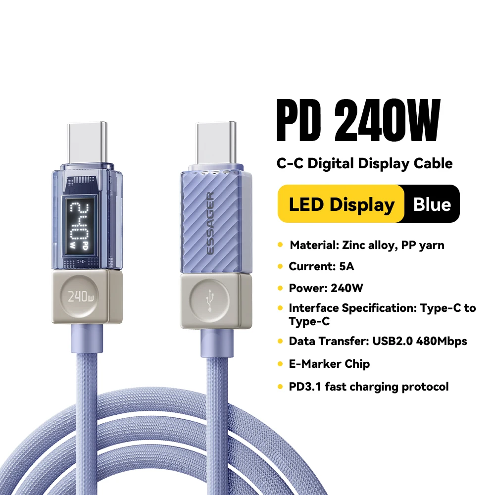Essager 240 W USB-C-Kabel für iPhone 17 16 15 Plus Pro Max MacBook iPad Supercharge Schnellladegerät Typ C-Kabel für Xiaomi Samsung