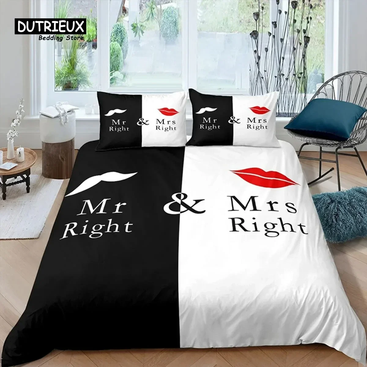 

Mrs Mr Duvet Cover Set Romance Comforter Microfiber White Bedding Set for Boys Girls Teens Adults Wedding Valentine Day Decor