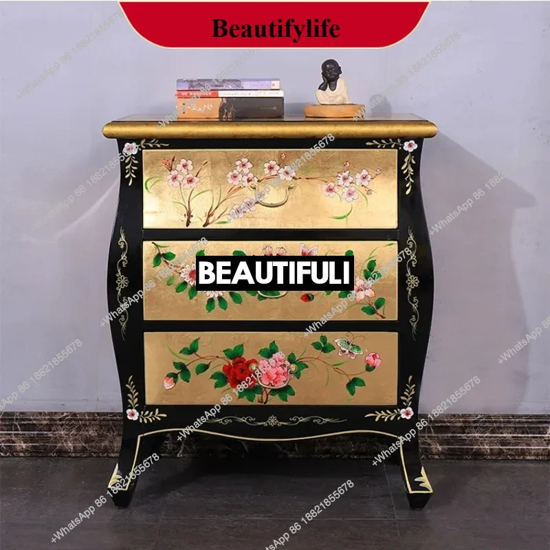 

Q178 Bedside table, Chinese-style painted bedroom storage three-bucket cabinet