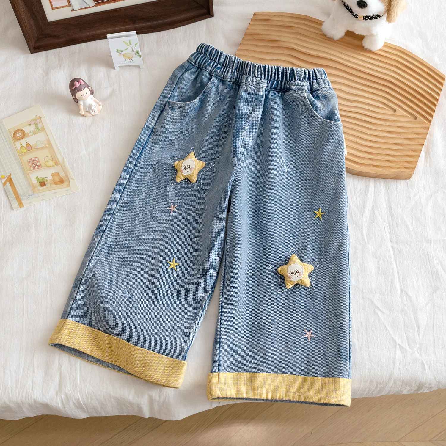 Girls Denim Pants Spring Autumn Children's Casual Loose Trousers Kids Cute Clothes Jeans For Baby Costume Long Pants Leggings 7Y