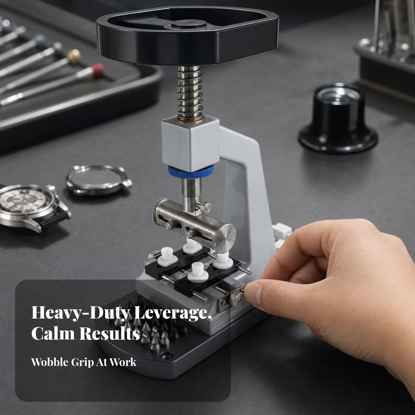 Watch Case Press Bench-Top Watch Press with Dies Tool Compact Threaded for Watchmakers, Workshop