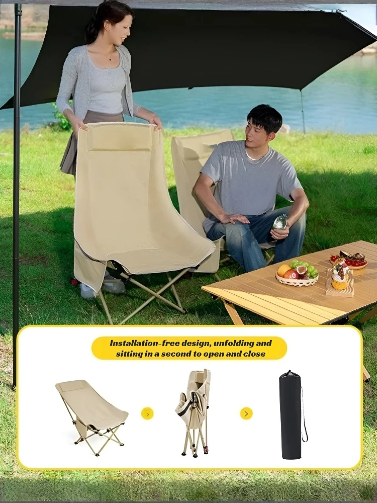 Outdoor Folding Chair Adjustable Height Moon Chair Ultra-light Fishing Camping Chair Reliable Reclining Dual-purpose Chair image 5