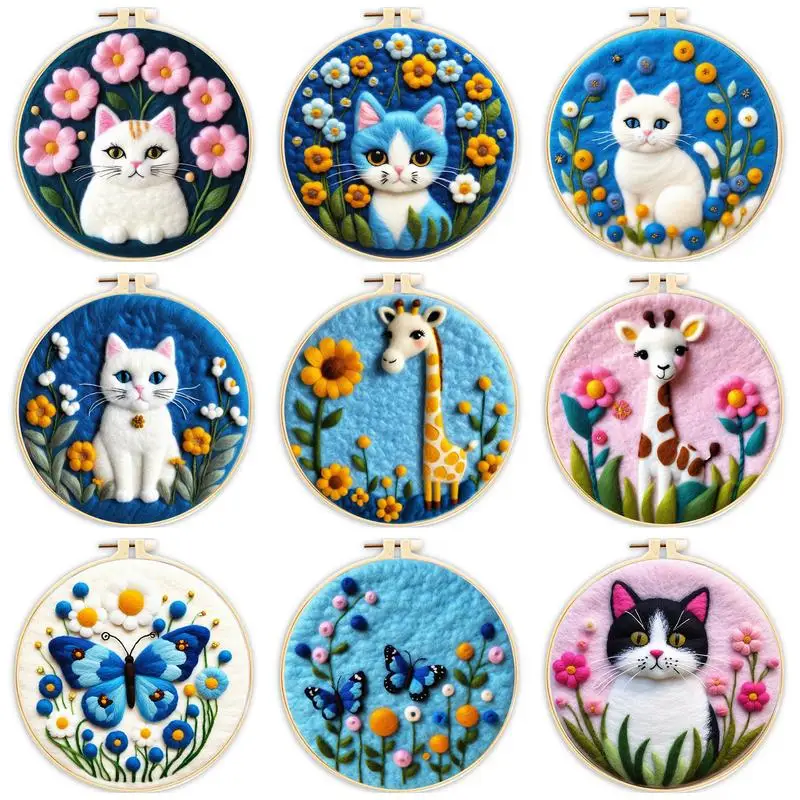 Photobt- Kit de démarrage en feutre pour adultes, chat et animaux, peinture en feutre, girafe avec cadre photo, artisanat de bricolage, 20x20cm