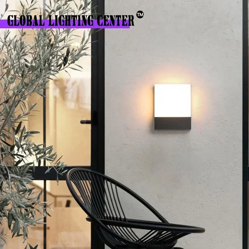 Lámpara de pared LED cuadrada Simple, iluminación de pared acrílica, carcasa de aluminio, luces de porche para exteriores, decoración del hogar, 15W, 110-240V