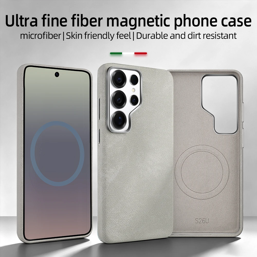 Vietao für Samsung S26 Ultra Hüllen mit magnetischer kabelloser Ladefunktion, Mikrofaser-Handyhülle S25 Ultra Case mit Metall-Kameralinse