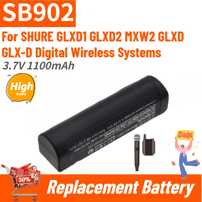 

SB902 SB902A High Quality Battery 3.7V 1100mAh for SHURE GLXD1 GLXD2 MXW2 GLXD GLX-D Digital Wireless Systems Brand New
