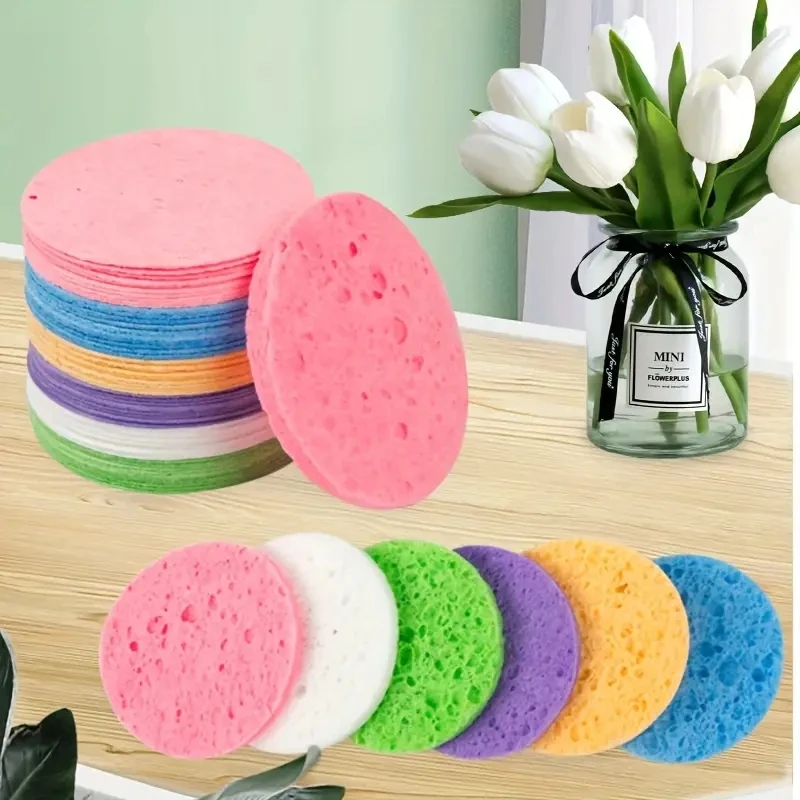 50 Stück weißer runder Schwamm für Gesichtsreinigung, Tiefenreinigung und Peeling