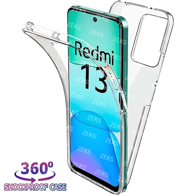 Capa de Silicone de Corpo Inteiro para Xiaomi, Redmi 13, 4G, 13, 12C, 10C, 9A, 9C, Note 13, 12, 11, 10, 9 pro máximo, 5G, 360