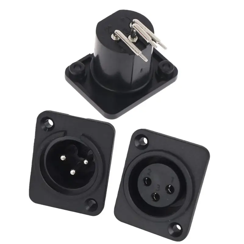 Black Male Plug Straight Terminal Panel Mounted Connector 3 Pin Female Jack Panel Mount Black XLR Connector - view 4