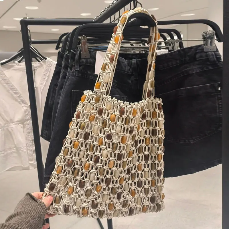 حقائب يد منسوجة متباينة للنساء حقيبة كتف مصممة حقائب تسوق عصرية حقائب شاطئ صيفية للإجازات كيس Suмка