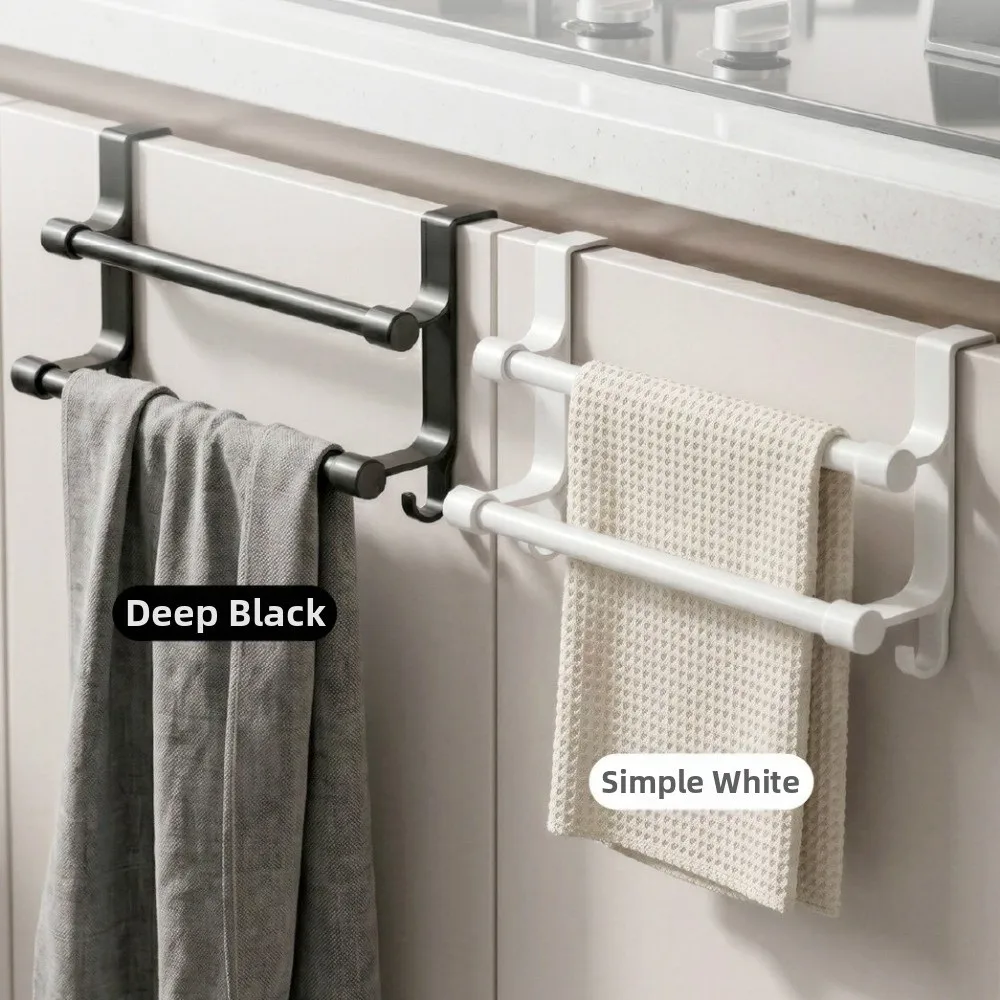 Space-Saving Double Rod Towel Rack Punch-Free Heavy Duty Door Rear Hook Storage Rack Light Luxury Metal Bath Towel Organizer