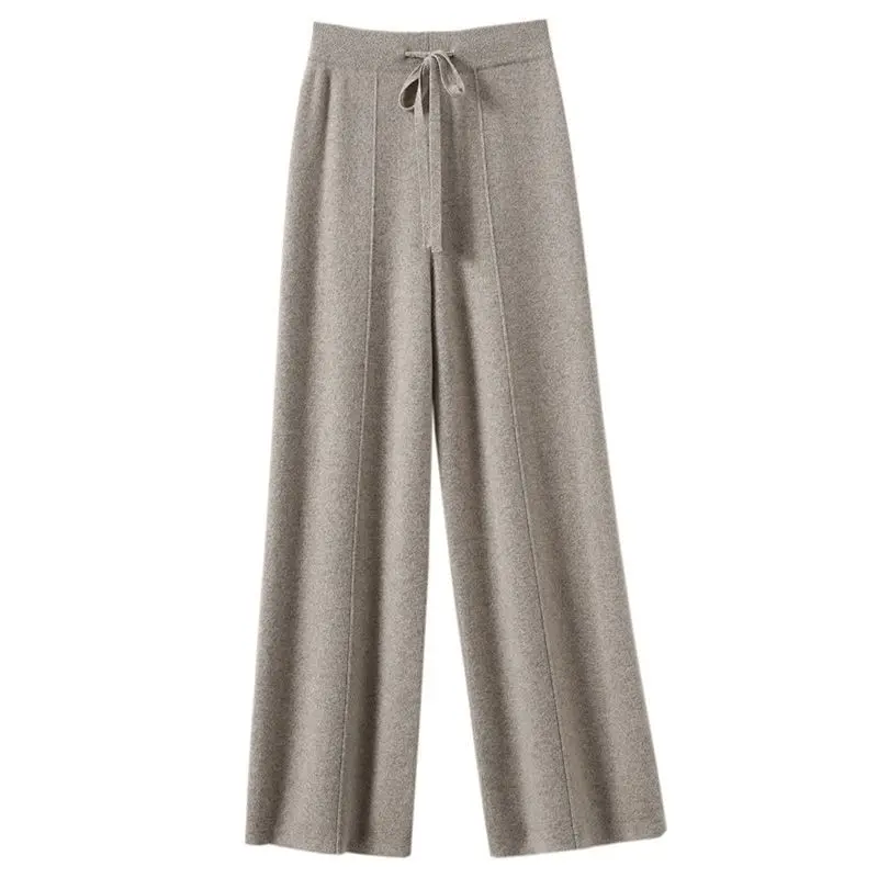 

Knitted Wide Leg Wool Pants For Women Thickened High Waist Loose Trousers Slim Fitting Solid Color Warm Flat Corner Pants