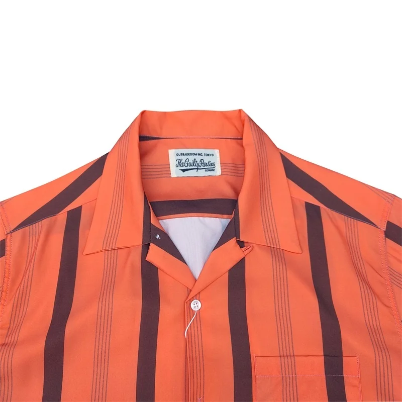 Best Quality Trend Summer WACKO MARIA Fashion Stripe Mens Womens Hawaii Holiday Short Sleeve Shirt Brand Tops