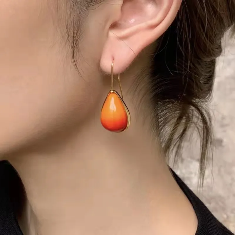 

Water Drop Shape Resin Contrast Gradient Waterdrop Earrings Ins Style Personality Exaggerated Color Forest Earrings for Women