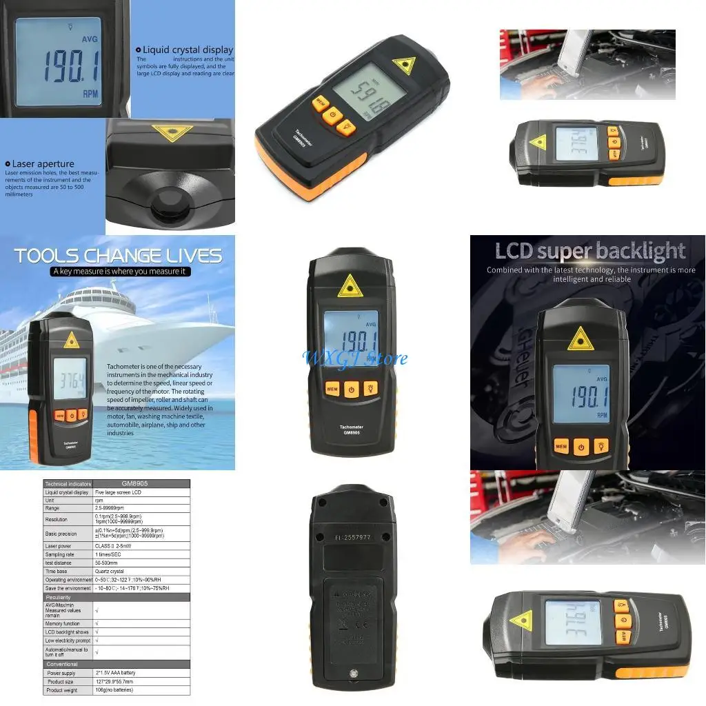 

37JE Portable High Precisions Digital Tachometer 2.5-99999RPM Measurement Speedometer LCD Display Digital Tachometer