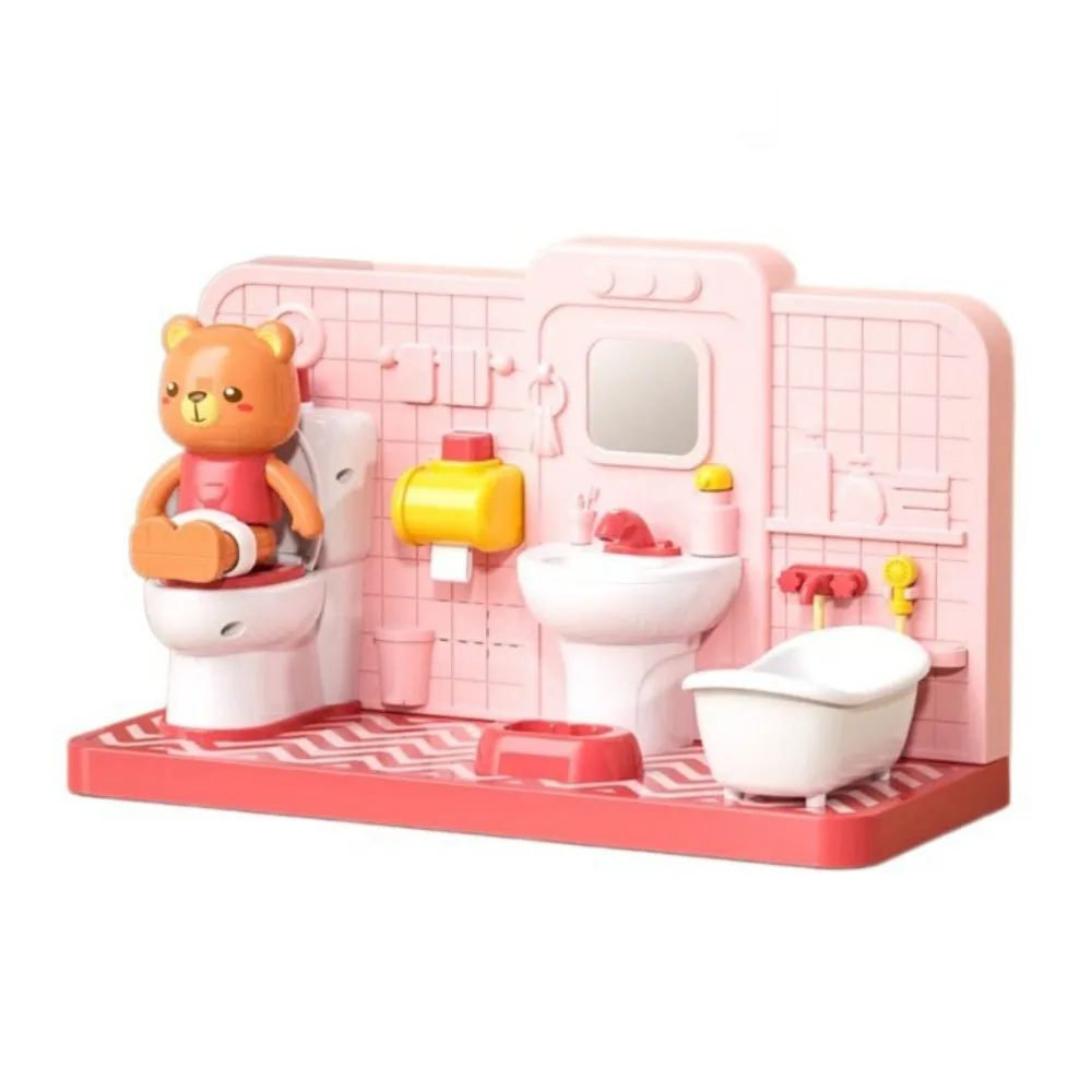 Bathtub Bear Simulation Bathroom Enlightenment Dollhouse Furniture Funny Electronic Toilet Miniature Decor Restroom Puzzle