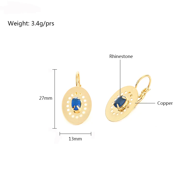 New Classic Luxury Jewelry Cute Women\'s Gift Oval Multi Color Section Stone Clip Claw Rhinestone Charm Gold French Clip Earrings