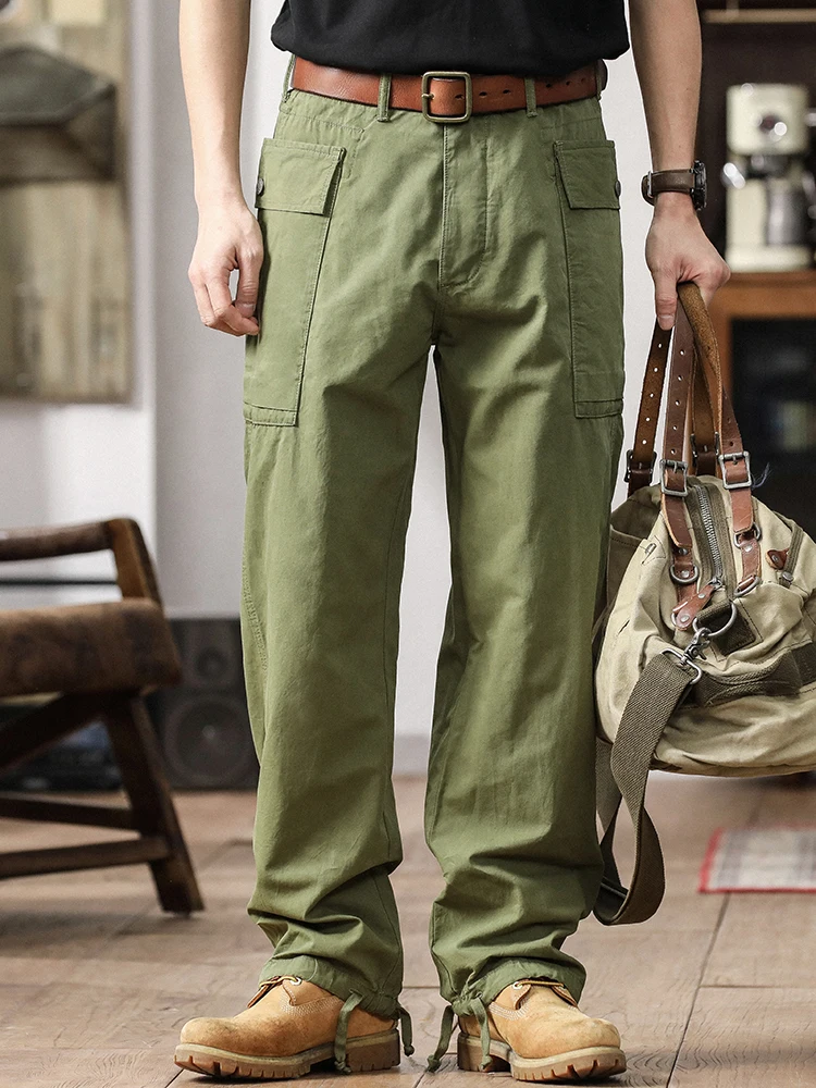 

Military een Work Pants Men's Summer Thin Loose Straight Casual Trousers American Retro Dstring Cuffed Pants