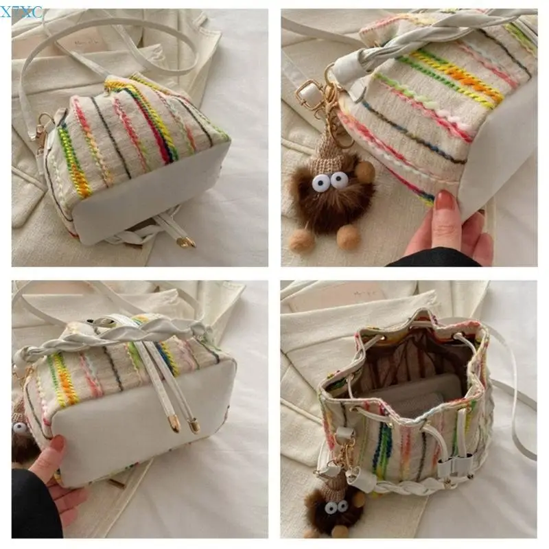 

X7XC Stripe Print Crossbody Bag for Women Fashionable Bucket Shoulder Bag Handbag