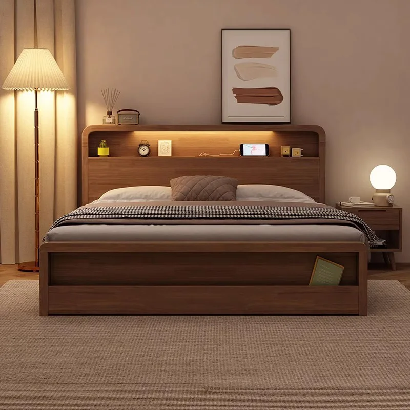 

Solid Wood Nordic Simple Modern Japanese Style, 1.5m Bed, Double Bed, Single Bed, Storage Homestay, Wine