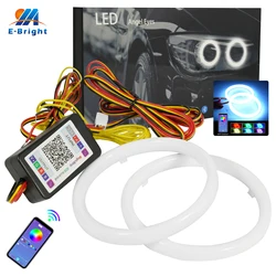 12v 24v dc led anjo olhos luzes de algodão com luzes sinal volta app bluetooth rgb drl halo anéis para carro scooter motocicleta 2 peças