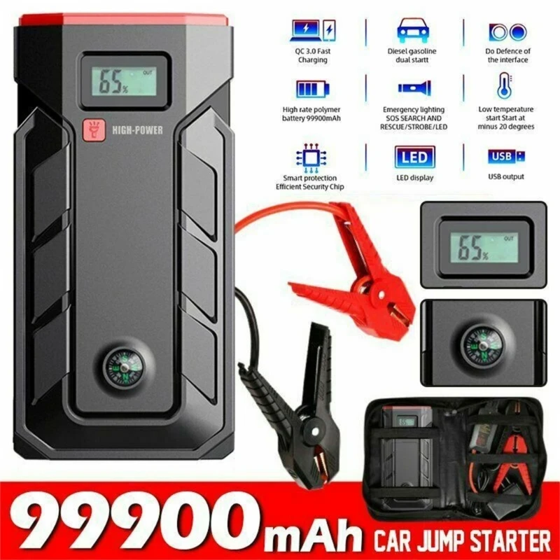 

Car Jump Starter Power Pack Portable Auto Battery Booster Fast SUV Emergency with LED Light Starting Device AOS