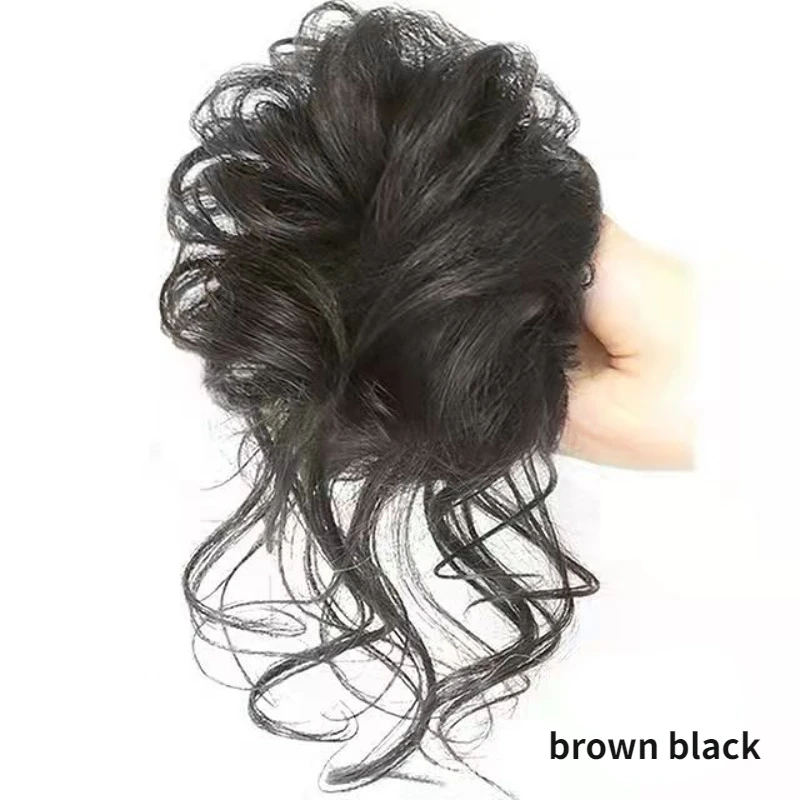 Peluca de pelo rizado para mujer, moño perezoso, tocado, flor esponjosa Natural, bolsa de pelo largo para Barba, moño Real, accesorios para el cabello femenino