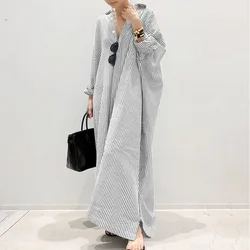 Lapel Striped Plus Size Dress Fashion Plus Size Clothing Long Sleeve Loose Cardigan Button Large Casual Skirt 2022 4XL 5XL