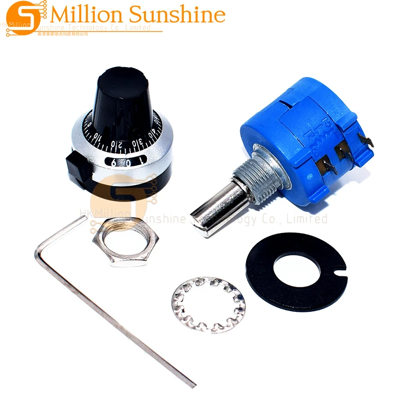 3590S-2-103L 3590S 10K ohm Precision Multiturn Potentiometer 10 Ring Adjustable Resistor + Turns Counting Dial Rotary Knob