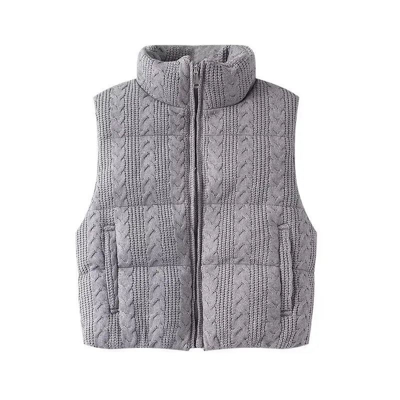 2024 Autumn Winter New Style Women's Knitted Cotton Vest Sleeveless Versatile Commuter Outerwear Stand Collar Zipper Closure