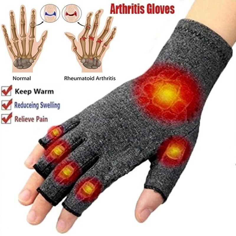 1Pair Compression Arthritis Gloves Winter Half Finger Gloves Sports Climbing Fitness Anti Arthritis Therapy Cycling Work Gloves